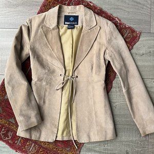 Vintage 90s Blue Asphalt Suede Tie Front Blazer